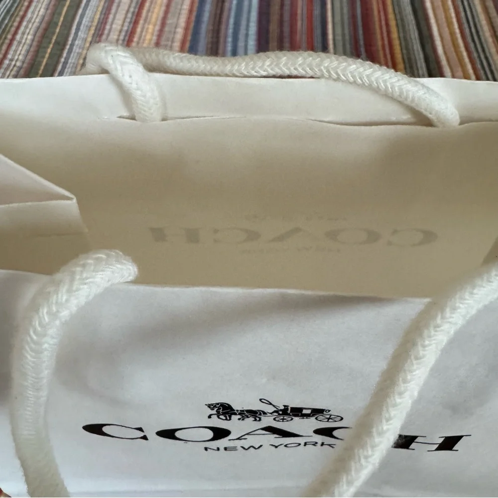 Coach white paper shopping or gift bag. Black Logo. White Rope Handles 10x8x4.5